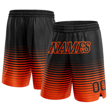 Load image into Gallery viewer, Custom Black Orange Pinstripe Fade Fashion Authentic Basketball Shorts