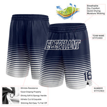 Load image into Gallery viewer, Custom Navy White Pinstripe Fade Fashion Authentic Basketball Shorts