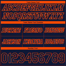 Load image into Gallery viewer, Custom Navy Orange Pinstripe Fade Fashion Authentic Basketball Shorts