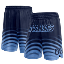 Load image into Gallery viewer, Custom Navy Light Blue Pinstripe Fade Fashion Authentic Basketball Shorts