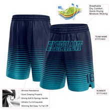 Load image into Gallery viewer, Custom Navy Teal Pinstripe Fade Fashion Authentic Basketball Shorts