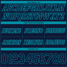 Load image into Gallery viewer, Custom Navy Teal Pinstripe Fade Fashion Authentic Basketball Shorts