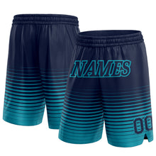 Load image into Gallery viewer, Custom Navy Teal Pinstripe Fade Fashion Authentic Basketball Shorts