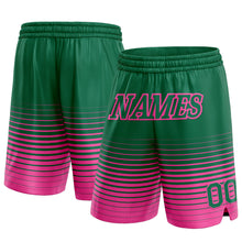 Load image into Gallery viewer, Custom Kelly Green Pink Pinstripe Fade Fashion Authentic Basketball Shorts