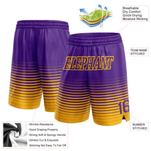 Load image into Gallery viewer, Custom Purple Gold Pinstripe Fade Fashion Authentic Basketball Shorts