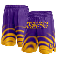 Load image into Gallery viewer, Custom Purple Gold Pinstripe Fade Fashion Authentic Basketball Shorts