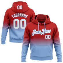 Load image into Gallery viewer, Custom Stitched Red White-Light Blue Fade Fashion Sports Pullover Sweatshirt Hoodie