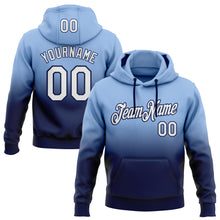 Load image into Gallery viewer, Custom Stitched Light Blue White-Navy Fade Fashion Sports Pullover Sweatshirt Hoodie