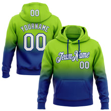 Load image into Gallery viewer, Custom Stitched Neon Green White-Royal Fade Fashion Sports Pullover Sweatshirt Hoodie