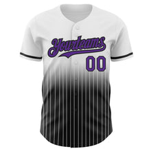 Load image into Gallery viewer, Custom White Pinstripe Purple-Black Authentic Fade Fashion Baseball Jersey
