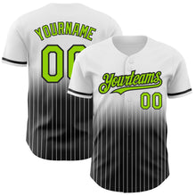 Load image into Gallery viewer, Custom White Pinstripe Neon Green-Black Authentic Fade Fashion Baseball Jersey