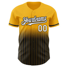 Load image into Gallery viewer, Custom Gold Pinstripe White-Black Authentic Fade Fashion Baseball Jersey