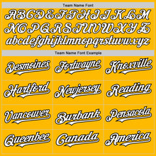 Load image into Gallery viewer, Custom Gold Pinstripe White-Black Authentic Fade Fashion Baseball Jersey