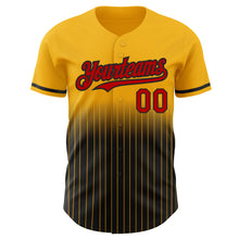 Load image into Gallery viewer, Custom Gold Pinstripe Red-Black Authentic Fade Fashion Baseball Jersey