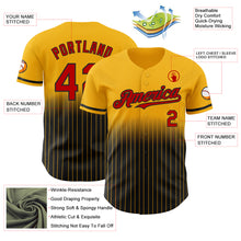 Load image into Gallery viewer, Custom Gold Pinstripe Red-Black Authentic Fade Fashion Baseball Jersey