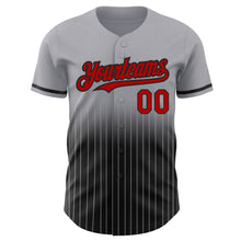 Load image into Gallery viewer, Custom Gray Pinstripe Red-Black Authentic Fade Fashion Baseball Jersey