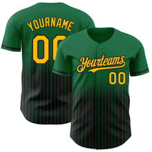 Load image into Gallery viewer, Custom Kelly Green Pinstripe Gold-Black Authentic Fade Fashion Baseball Jersey