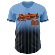 Load image into Gallery viewer, Custom Light Blue Pinstripe Orange-Black Authentic Fade Fashion Baseball Jersey