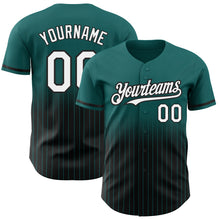 Load image into Gallery viewer, Custom Teal Pinstripe White-Black Authentic Fade Fashion Baseball Jersey