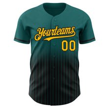 Load image into Gallery viewer, Custom Teal Pinstripe Gold-Black Authentic Fade Fashion Baseball Jersey