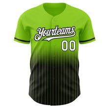 Load image into Gallery viewer, Custom Neon Green Pinstripe White-Black Authentic Fade Fashion Baseball Jersey
