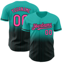Load image into Gallery viewer, Custom Aqua Pinstripe Pink-Black Authentic Fade Fashion Baseball Jersey