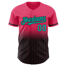 Load image into Gallery viewer, Custom Neon Pink Pinstripe Aqua-Black Authentic Fade Fashion Baseball Jersey