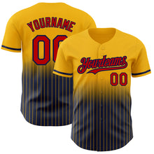 Load image into Gallery viewer, Custom Gold Pinstripe Red-Navy Authentic Fade Fashion Baseball Jersey