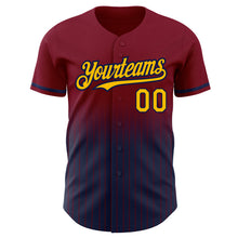 Load image into Gallery viewer, Custom Maroon Pinstripe Gold-Navy Authentic Fade Fashion Baseball Jersey