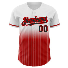 Load image into Gallery viewer, Custom White Pinstripe Black-Red Authentic Fade Fashion Baseball Jersey