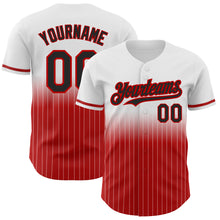 Load image into Gallery viewer, Custom White Pinstripe Black-Red Authentic Fade Fashion Baseball Jersey