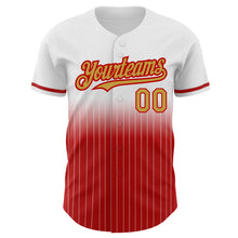 Load image into Gallery viewer, Custom White Pinstripe Old Gold-Red Authentic Fade Fashion Baseball Jersey