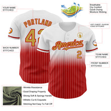 Load image into Gallery viewer, Custom White Pinstripe Old Gold-Red Authentic Fade Fashion Baseball Jersey