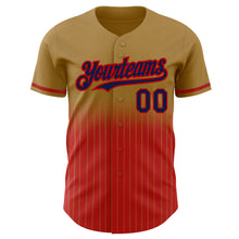 Load image into Gallery viewer, Custom Old Gold Pinstripe Navy-Red Authentic Fade Fashion Baseball Jersey