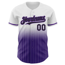 Load image into Gallery viewer, Custom White Pinstripe Black-Purple Authentic Fade Fashion Baseball Jersey