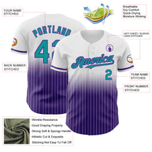 Load image into Gallery viewer, Custom White Pinstripe Teal-Purple Authentic Fade Fashion Baseball Jersey