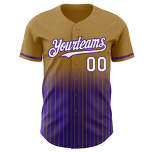 Load image into Gallery viewer, Custom Old Gold Pinstripe White-Purple Authentic Fade Fashion Baseball Jersey