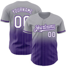 Load image into Gallery viewer, Custom Gray Pinstripe White-Purple Authentic Fade Fashion Baseball Jersey
