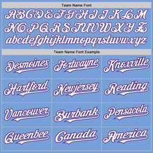 Load image into Gallery viewer, Custom Light Blue Pinstripe White-Purple Authentic Fade Fashion Baseball Jersey