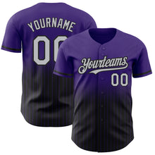 Load image into Gallery viewer, Custom Purple Pinstripe Gray-Black Authentic Fade Fashion Baseball Jersey