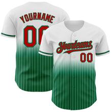 Load image into Gallery viewer, Custom White Pinstripe Red-Kelly Green Authentic Fade Fashion Baseball Jersey