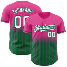 Load image into Gallery viewer, Custom Pink Pinstripe White-Kelly Green Authentic Fade Fashion Baseball Jersey