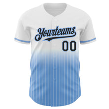 Load image into Gallery viewer, Custom White Pinstripe Black-Light Blue Authentic Fade Fashion Baseball Jersey