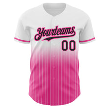 Load image into Gallery viewer, Custom White Pinstripe Black-Pink Authentic Fade Fashion Baseball Jersey