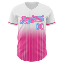 Load image into Gallery viewer, Custom White Pinstripe Light Blue-Pink Authentic Fade Fashion Baseball Jersey
