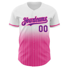 Load image into Gallery viewer, Custom White Pinstripe Purple-Pink Authentic Fade Fashion Baseball Jersey