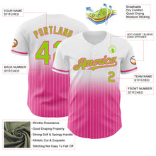 Load image into Gallery viewer, Custom White Pinstripe Neon Green-Pink Authentic Fade Fashion Baseball Jersey