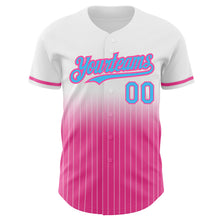 Load image into Gallery viewer, Custom White Pinstripe Sky Blue-Pink Authentic Fade Fashion Baseball Jersey