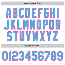 Load image into Gallery viewer, Custom White Pinstripe Sky Blue-Pink Authentic Fade Fashion Baseball Jersey