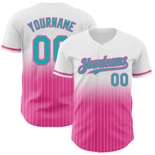 Load image into Gallery viewer, Custom White Pinstripe Aqua-Pink Authentic Fade Fashion Baseball Jersey